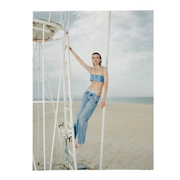 Nue Studio Charlotte Top iin Sky Blue Medium New Womens Cropped Crystal Tank - Picture 15 of 16